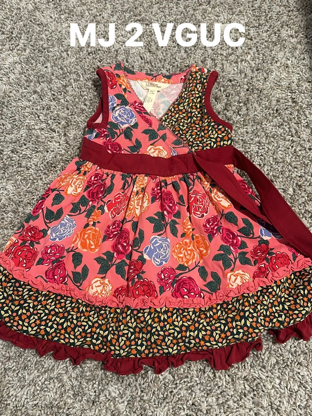 Matilda Jane Pink Floral Patchwork Sundress with Maroon Sash